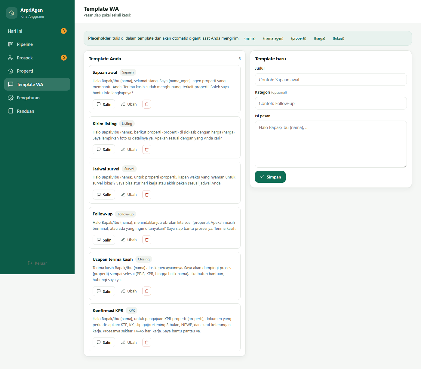 Template WhatsApp | AspriAgen